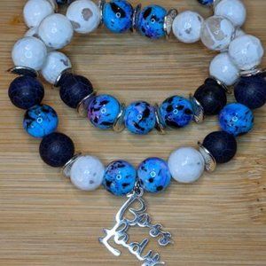 Blue Agate Gemstone Bracelet Set "Boss Lady"